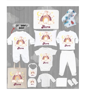 Minito Baby İsme Özel 13'lu Pamuklu Kız Bebek Hastane Çıkışı Seti_MT_291-13 (Krem)
