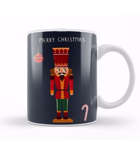Yeni Yıl Konseptli Merry Christmas Nutcracker Illustration Kupa Bardak Porselen