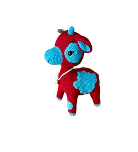 Bordo Mavi Buzu Sevimli Buzağı Amigurumi Organik Oyuncak
