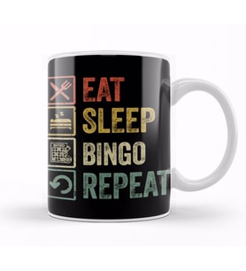 Funny Eat Sleep Bingo Repeat Retro Vintage Gift Kupa Bardak Porselen