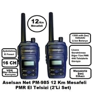 Aselsan PM985 12Km Açık Alan Mesafeli Pmr El Telsizi (2'li Set) (Siyah)