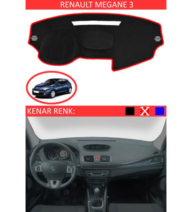 Renault Megane 3 Için Uygun Torpido Koruma Halısı Siyah Kenar Renk Kırmızı