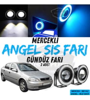 Opel Astra G 1998-2004 Uyumlu Mercekli Angel Sis Farı Metal 76 mm Buz Mavi Halkalı Gündüz Farı 2 Ad