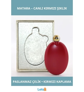 Paslanmaz Çelik Yuvarlak Matara Kırmızı Renk