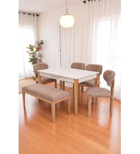 Paris Rodi Banklı Lak Panel Mutfak Masa Sandalye Takımı 80x130cm (Krem)