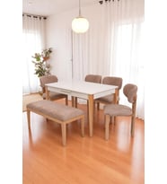 Paris Rodi Banklı Lak Panel Mutfak Masa Sandalye Takımı 80x130cm (Krem)
