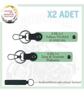 Efsane Motorculara, İsim Plaka ve  0 Rh (+) Kan Grubu, Anlamlı Hediye x2' li Anahtarlık, Yeşil-Laci (Çok Renkli)