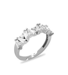 Beyaz Zirkon Taşlı Asimetrik Tasarım Silver Renk Free Size 925 Ayar Gümüş Kadın Yüzük