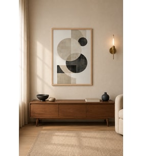Daire Dengesi Bauhaus Formlar Ahşap Çerçeveli Duvar Tablosu