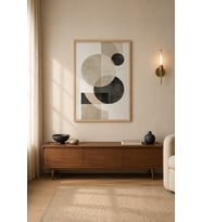 Daire Dengesi Bauhaus Formlar Ahşap Çerçeveli Duvar Tablosu