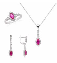 Gümüş Pembe Taşlı Bayan Set