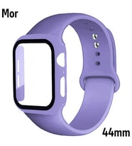ALLY Apple Watch 4-5-6 44mm Silikon Kordon Kayış ve Ekran Koruyucu Kılıf MOR