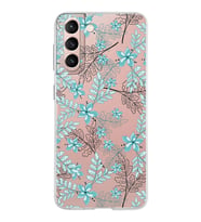 Samsung Galaxy S21 Kapak Floral Su Yeşili Tasarımlı Şeffaf Silikon Kılıf