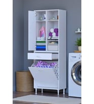 Eliusta Mira Dolap 6 Bölme Çok Fonksiyonlu Banyo Dolabı 60 cm Beyaz Sepetli Dolap 60x171x32,5 cm Organizer
