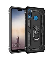 Huawei P20 Lite Kılıf Metal For Car Yüzüklü Standlı Military Ring Serisi (Siyah)