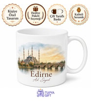 Edirne Şehir Hatırası Fotoğraflı Kupa Bardak Hediye Porselen Mug