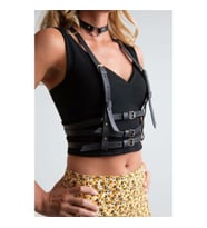 3 Sıralı Gömlek ve T-Shirt Üzeri Şık Deri Kemer ve Choker (Siyah)