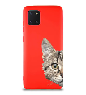 Samsung Galaxy A81 Soft Premier Kapak Catface Tasarımlı Silikon Kılıf - Kırmızı (Şeffaf)