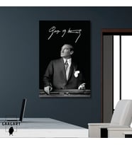 Tekli Dikey Kanvas Makam Panosu Atatürk İmzası