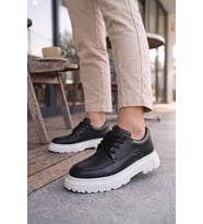 Sipayh Erkek Siyah Beyaz  Cilt Ayakkabı - Bağcıklı Günlük Spor Klasik Comfort Casual