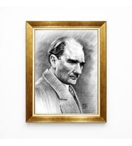 Tablore Atatürk Klasik Karakalem Portre Tablo - İmzalı Sanatsal Çalışma Altın Varaklı Çerçeve