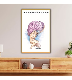 Metal Çerçeveli Cam Poliklinik Tablosu Neurosurgeon Beyin Tasarım (Gold)