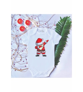 Unisex Bebek Baskılı Noel Baba %100 Pamuklu Çıtçıtlı Body Zıbın