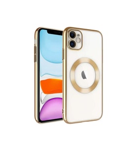 Apple iPhone 11 Uyumlu Kılıf Wireless Şarj Özellikli Sert PC Zore Riksos M-safe Kapak (Gold)
