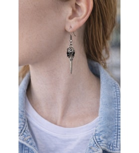 Raven Beak – Kuş Figürlü Eskitme Gümüş Renk Sallantılı Küpe