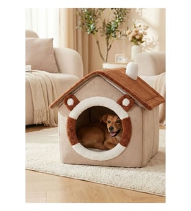 Yumuşak Peluş Kapalı Ev Tipi Pet Yuvası, Sıcak ve Konforlu Tasarım
