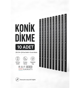 10 Adet - Konik Dikme 200 cm Siyah – Çift Sıra Delikli Modüler Mağaza Raf Profili Direği