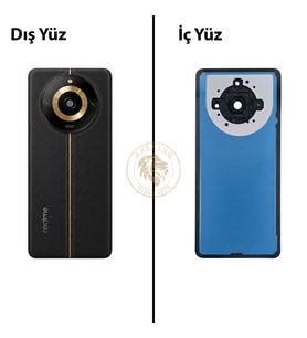 Oppo KAPAK Realme 11 Pro Plus Siyah Arka Kapak Arka Cam Batarya Kapağı Lazer Kesim Kapak Pil Kapağı Back Cover