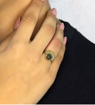 Doğal Taş Labradorit Doğal Taşlı Antik Model Kadın Ayarlanabillir Yüzük euy82lbt (Gri)