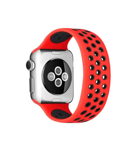 Uray store Apple Watch 38mm Ayarlı Delikli Silikon Kordon - Kırmızı-Siyah
