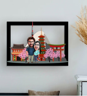 BK Gift Kişiye Özel Sevgililer Japonya Karikatürlü 3D Ahşap Tablo-1