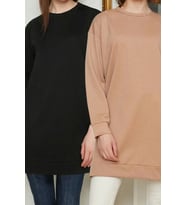Tesettür Tarz Regular Bisiklet Yaka Düşük Kol Uzun 2li Paket Basic Örme Sweatshirt (Çok Renkli)