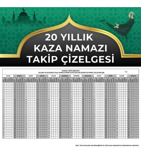 20 Yıllık Kaza Namazı Takip Çizelgesi A4 Boyutundadır (Beyaz - Siyah - Gri)