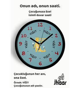 İsme Özel Sevimli Timsah Çocuk Odası Duvar Saati Orta Boy 30 cm Siyah Camlı Sessiz