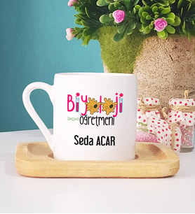 Biyoloji Öğretmeni Türk Kahvesi Fincanı Ahşap Altlıklı