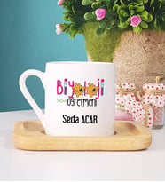 Biyoloji Öğretmeni Türk Kahvesi Fincanı Ahşap Altlıklı