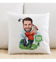 Kişiye Özel Golf Oynayan Erkek Karikatürlü Yastık