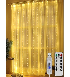 Trendpoint Peri Telli Perde Led Işık Kumandalı 300 Ledli  3 x 3 metre Usb'li 8 Animasyonlu Günışığı