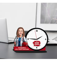 Kadın Acil Servis Doktoruna Hediye Karikatürlü MDF Masa Saati