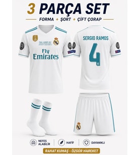 Sergio Ramos Real Madrid Beyaz 2018 Çocuk Futbol Forması Çorap Hediyeli