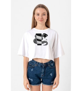 Monogatari Anime Nadeko Snake Symbol Beyaz Kadın Crop Tshirt