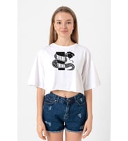 Monogatari Anime Nadeko Snake Symbol Beyaz Kadın Crop Tshirt