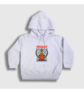 Presmono Unisex Çocuk Beyaz Water Is Life Çiçek Kapüşonlu Sweatshirt 289387tt (Beyaz)