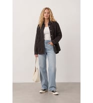 Kadın Gömlek Yaka Oversize Kahverengi Jean Ceket