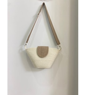 Hasır Çanta Jüt İp Özel Dikiş Ayarlanabilir Askı Mini Boy Çanta 23 cm (Beyaz)