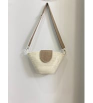 Hasır Çanta Jüt İp Özel Dikiş Ayarlanabilir Askı Mini Boy Çanta 23 cm (Beyaz)